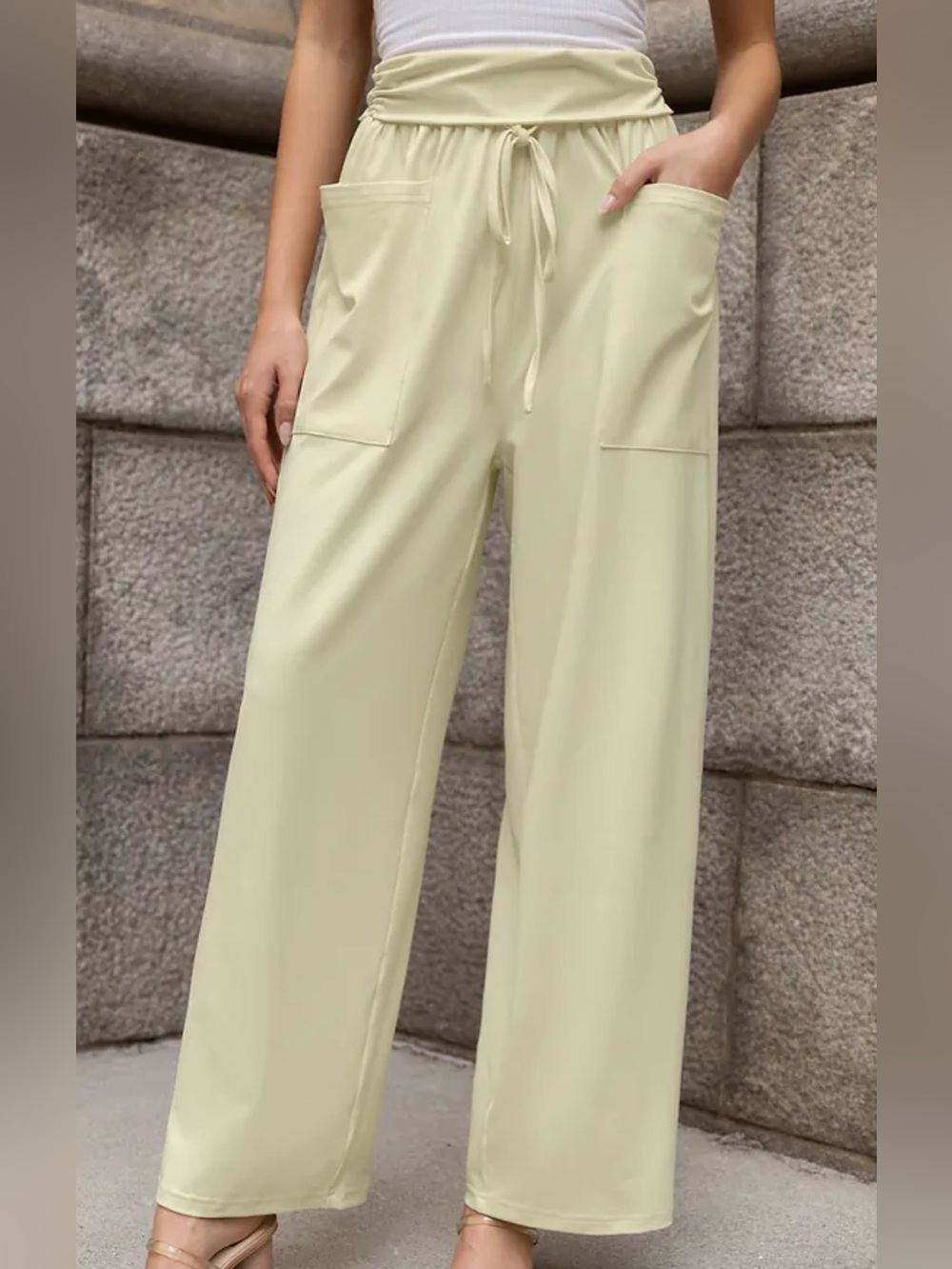CUPSHE Cream Wide Leg Jersey Pants